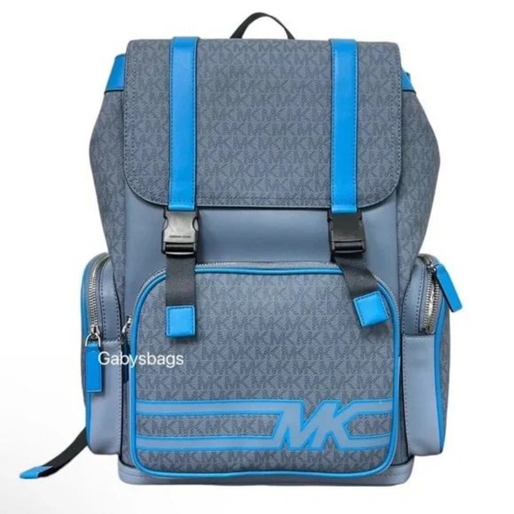 Michael Kors Cooper Denim Blue Utility Rucksack Flap Pocket‎ Large Backpack - Picture 3 of 16